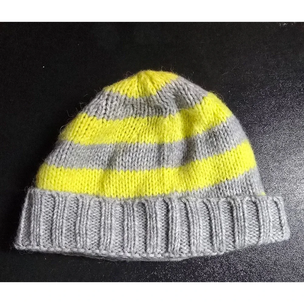 GAP Kids‎ Vintage Beanie Hat Gray Yellow Stripe Alpaca Acrylic One Size Unisex
